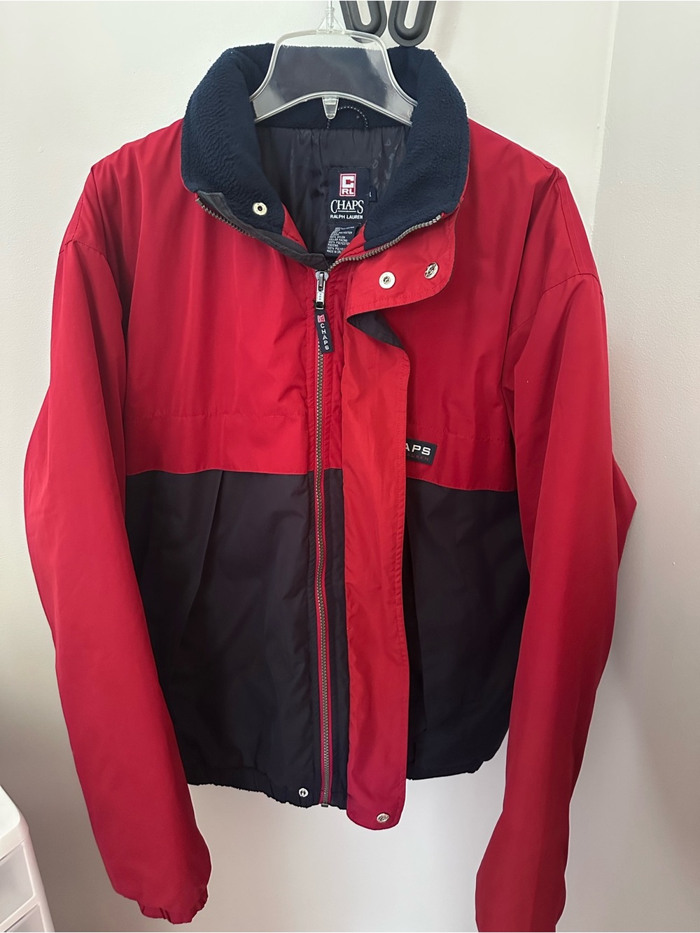 Chaps Red and Navy Blue Two-Tone Windbreaker Jacket